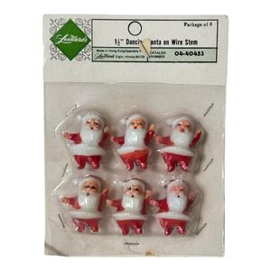LEEWARDS 1 1/2 Inch Dancing Santa on Wire Stem Christmas Ornaments Lot of 6